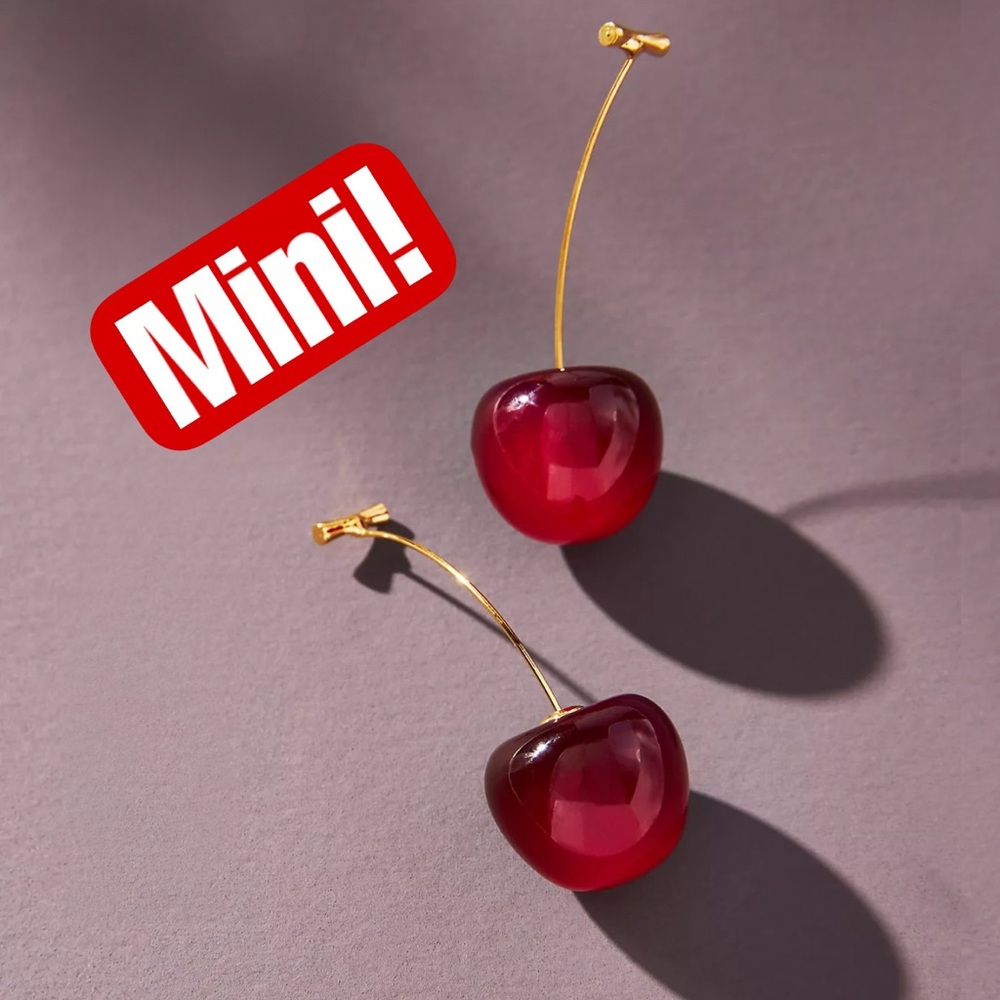 ANTHROPOLOGIE 🍒 NWOT MINI Cherry Drop Earrings Red Gold Fruit Shaped Jewelry